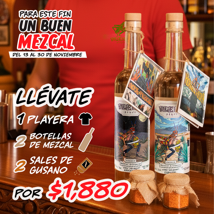 Kit Mezcalero Epadin + Arroqueño + 2 Sal de gusano + Playera Valiente Bravo